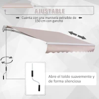 Outsunny Toldo Manual con Manivela 3x2m Toldo con Brazo Plegable Retráctil Ángulo Ajustable de Aluminio Protección Solar para Puerta Ventanas Balcón Beige(m-4)
