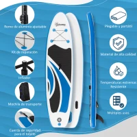 Outsunny Tabla de Paddle Surf Hinchable Plegable 300x76x15 cm con Remo de aluminio Ajustable Desmontable Cubierta Antideslizante Bolsa de Transporte y Kit de Reparación Carga 120 kg(m-4)