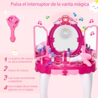 HOMCOM Juego de Tocador Infantil Accesorios de Maquillaje con Espejo de +3 Años Efectos de Luz Música Puerto de MP3 Control Remoto 45x30,5x72 cm Rosa(m-5)