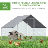 PawHut Gallinero para Exterior 3x2x2 m Jaula para Gallinas de Acero Galvanizado con Cubierta de PE y Cerradura Plata(m-5)