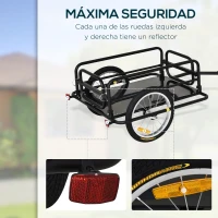 PawHut Remolque de Bicicleta Plegable para Carga 40kg Carga de Equipaje con Marco de Acero Ligero y Reflectores 139x71,5x49 cm Negro(m-4)
