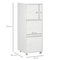 HOMCOM Rolling Storage Cabinet 3-Tier Mobile File Cabinet with Wheels & Metal Doors for Home Office, Living Room, White(m-3)