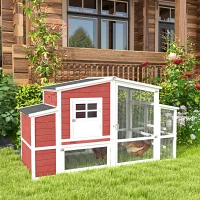 PawHut Gallinero con Ponedero Techo Abatible y Nido Rampa Zona Exterior para Jardín de Madera de Abeto 201x75x117 cm Rojo y Blanco(m-2)