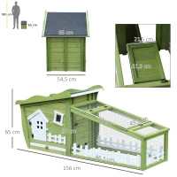 PawHut Conejera de Madera Caseta Exterior con Bandeja Extraíble y Techo Asfáltico 152x62x64 cm Verde y Blanco(m-3)