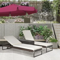 Outsunny Conjunto de 2 Tumbonas de Jardín con Cojines Acolchados Ratán con Mesa Auxiliar para Piscina o Terraza Carga 160 kg 195x60x86 cm Acero Marrón(m-2)