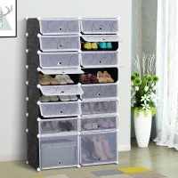 HOMCOM Armario Modular Estantería por Módulos Montaje en Bricolaje Armario Extraíble de 16 Cubos con Puertas para Almacenamiento de Zapatos Ropa Libros 95x37x160cm Blanco y Negro(m-2)