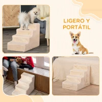 PawHut Escalera para Mascotas de 4 Peldaños 2 en 1 con Funda Extraíble y Lavable Escalera Rascadora de Perros 60x35x44 cm Beige(m-7)