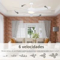 HOMCOM Ventilador de Techo con Luz LED Motor Diámetro 132 cm Mando a Distancia 3 Aspas Reversibles 6 Velocidades y Temporizador Silencioso para Dormitorio Salón Comedor Blanco(m-9)