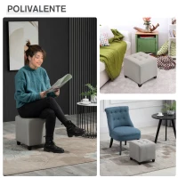 HOMCOM Taburete Bajo Otomana Reposapiés Acolchado con Patas de Madera Maciza Diseño de Botones 35x35x35 cm Gris Claro(m-6)