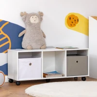 HOMCOM Organizador de Juguetes con 5 Ruedas 3 Cubos de Almacenamiento y 2 Cajones de Tela Extraíbles 90x30x37,9 cm Blanco(m-2)