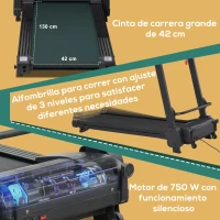 HOMCOM Cinta de Correr Andar Eléctrica Plegable con Velocidad hasta 14 km/h Pantalla LCD Superficie de Carrera de 42x130 cm Inclinación Manual y Ruedas de Transporte 164x70x125 cm Negro(m-8)