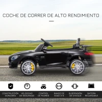HOMCOM Coche Eléctrico para Niños Mercedes GTR Coche de Batería para Niños de +3 Años 12V Mando a Distancia 105x58x45 cm Negro(m-4)