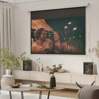 HOMCOM Pantalla de Proyector Eléctrica 80 Pulgadas Pantalla Proyección 16:9 con Mando a Distancia 209x7,5x142 cm Blanco(m-2)
