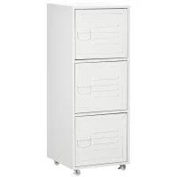 HOMCOM Rolling Storage Cabinet 3-Tier Mobile File Cabinet with Wheels & Metal Doors for Home Office, Living Room, White(m-1)