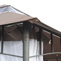 Outsunny Cenador de Jardín 3x3m Pabellón con Doble Techo y Mosquiteras Laterales con Cremallera Buena Ventilación Gazebo para Terraza Eventos Fiestas Bodas Marrón y Blanco(m-9)