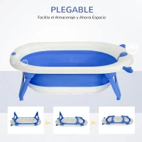 HOMCOM Bañera Plegable para Bebé Recién Nacido hasta 3 Años 81,5x50,5x23,5 cm con Tapón Termosensible Cojín Azul(m-7)