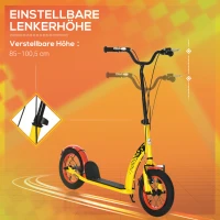 HOMCOM Kinderroller mit 12'' Luftreifen Scooter Tretroller höhenverstellbar Roller Cityroller Kinder Roller Kickboard ab 5 Jahre Kleinkind Schwarz 118 x 55,5 x 85-100,5 cm(m-4)