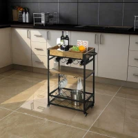 Wózek kuchenny wózek do serwowania z półką na wino i uchwytem na kieliszki hamulcami metal(m-2)