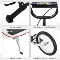 HOMCOM Scooter Patinete para Niños +5 Años y Adolescentes con Manillar Ajustable en Altura 2 Neumáticos de Caucho Inflable con Doble Freno y Ruedas 16" Carga 100 kg 139x58x90-96 cm Blanco(m-7)
