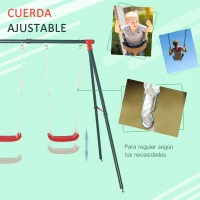 Outsunny Columpio Doble para Niños +3 Años con Soporte de Metal Juego de Columpio Infantil Cuerda Ajustable Exteriores Carga Máx. 40kg 239x156x180 cm Verde Rojo(m-6)
