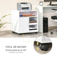 HOMCOM Mueble con Ruedas Armario de Oficina Multifuncional con Estantes con Amplio Espacio de Almacenaje 60x50x65,5 cm Blanco(m-6)