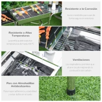 Outsunny Barbacoa de Carbón Portátil de Acero Inoxidable con 2 Estantes Laterales Bandeja y Parillas al Aire Libre para BBQ Camping Senderismo Picnics 104x30x68 cm Plata(m-6)