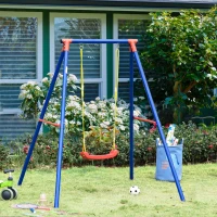 Outsunny Columpio de Metal para Niños +3 Años con Soporte Juego de Columpio Infantil con Asiento Cuerda Ajustable 4 Anclajes Exteriores Carga Máx. 40 kg 155x160x180cm Multicolor(m-2)
