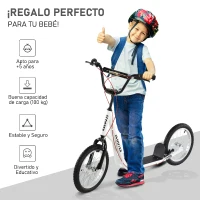 HOMCOM Scooter Patinete para Niños +5 Años y Adolescentes con Manillar Ajustable en Altura 2 Neumáticos de Caucho Inflable con Doble Freno y Ruedas 16" Carga 100 kg 139x58x90-96 cm Blanco(m-4)