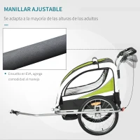 HOMCOM Remolque para Bicicleta con Barra de Paseo para Niños de 2 Plazas con Rueda Delantera Giratoria 360° y Asiento Acolchado Carga Máx. 40 kg Verde(m-6)