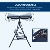 Outsunny Columpio de Jardín de 3 Plazas Silla Balancín con Parasol Techo Ajustable en Ángulo Impermeable para Exterior Terraza Balcón Carga Máx. 200 kg Acero 172x110x153 cm Raya Azul(m-4)