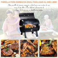 Outsunny Barbacoa de Carbón de Sobremesa Parilla de Barbacoa Compacta con Termómetro y Asas para Jardín BBQ 50x35x39 cm Negro(m-4)