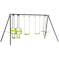 Outsunny Columpio Infantil para Exterior con 6 Asientos con Marco de Acero para +3 Años 355x184x186 cm Verde