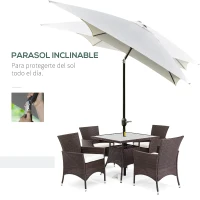 Outsunny Sombrilla de Aluminio 200x300x240 cm Parasol Rectangular de Jardín Inclinable con Manivela y Poste Desmontable para Terraza Piscina Patio Exterior Crema(m-4)