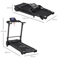 HOMCOM Cinta de Correr Andar Eléctrica Plegable con Velocidad hasta 14 km/h Pantalla LCD Superficie de Carrera de 42x130 cm Inclinación Manual y Ruedas de Transporte 164x70x125 cm Negro(m-3)
