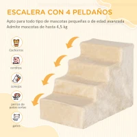 PawHut Escalera para Mascotas de 4 Peldaños 2 en 1 con Funda Extraíble y Lavable Escalera Rascadora de Perros 60x35x44 cm Beige(m-4)