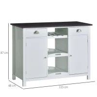 HOMCOM Aparador de Cocina Buffet para Salón con 2 Puertas Cajones Estantes Abiertos y Bandeja Extraíble Mueble Auxiliar de Salón Comedor 115x48x87 cm Blanco(m-3)