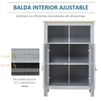 kleankin Armario Auxiliar de Baño Mueble para Baño con 2 Puertas y Estantes Interiores Ajustables para Cocina Dormitorio Salón 59x30x85 cm Gris(m-5)