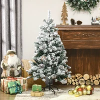 HOMCOM Sapin de Noël artificiel avec 28 pommes de pin 269 branches enneigées support en acier socle pliable hauteur 120 cm vert(m-2)