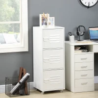 HOMCOM Rolling Storage Cabinet 3-Tier Mobile File Cabinet with Wheels & Metal Doors for Home Office, Living Room, White(m-2)