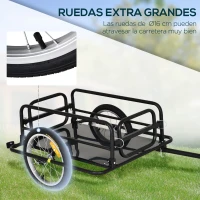 PawHut Remolque de Bicicleta Plegable para Carga 40kg Carga de Equipaje con Marco de Acero Ligero y Reflectores 139x71,5x49 cm Negro(m-6)