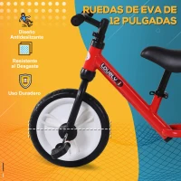 HOMCOM Bicicleta de Equilibrio con Pedales y Ruedas Entrenamiento Extraíbles de Asiento Regulable 33-38cm Niños +24 Meses Carga 25kg Rojo(m-7)