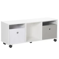 HOMCOM Organizador de Juguetes con 5 Ruedas 3 Cubos de Almacenamiento y 2 Cajones de Tela Extraíbles 90x30x37,9 cm Blanco(m-1)
