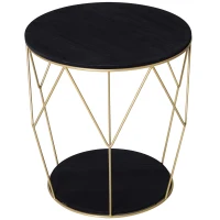 Mesita de Centro Dos Niveles Redonda Estilo Moderno Con Patas de Diseño Φ45x48Al cm Negro y Dorado(m-1)