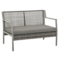 Outsunny Sofá de Ratán Estructura de Aluminio Dos Plazas con Cojín Desmontable Sillón Mueble de Jardín 118x75x79cm para Patio Exterior al Aire Libre Gris(m-1)
