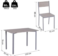 HOMCOM 5 Piezas Conjunto de Mesa y 4 Sillas de Comedor Juego Muebles de Cocina Sala Conjunto de Comdedor Moderno Madera y Metal(m-3)