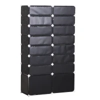 HOMCOM Armario Modular Estantería por Módulos Montaje en Bricolaje Armario Extraíble de 16 Cubos con Puertas para Almacenamiento de Zapatos Ropa Libros 95x37x160cm Blanco y Negro(m-8)