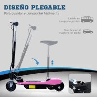 HOMCOM Patinete Eléctrico para Niños Scooter Eléctrico Plegable 120W con Manillar Ajustable Velocidad 10 km/h 78x37x99 cm Rosa(m-6)