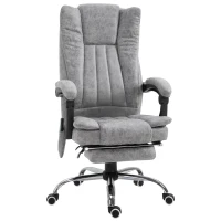 HOMCOM Fauteuil de bureau massant chauffant fauteuil bureau confortable hauteur réglable dossier inclinable repose-pied revêtement synthétique gris(m-1)