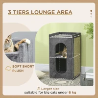 PawHut 81cm Cat Scratching Barrel, with Two Cat Houses for Indoor Cats, Grey(m-5)