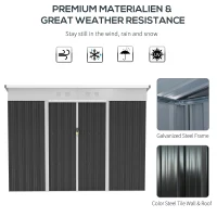 Outsunny 7.6 x 4.3ft Garden Storage Shed with Lockable Sliding Doors and Ventilation, Metal Garden Tool Storage House, Dark Grey(m-7)
